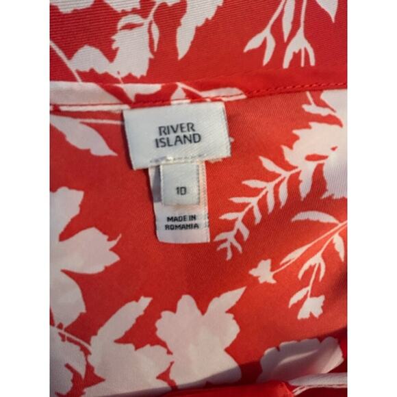 River Island Red & White Floral Print Tie-Strap Sleeveless V-Neck Top Size 10 - Picture 5 of 8